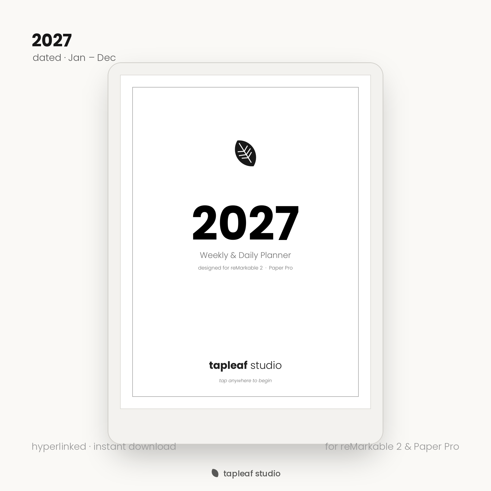 2027 Tapleaf planner on a reMarkable e-ink tablet